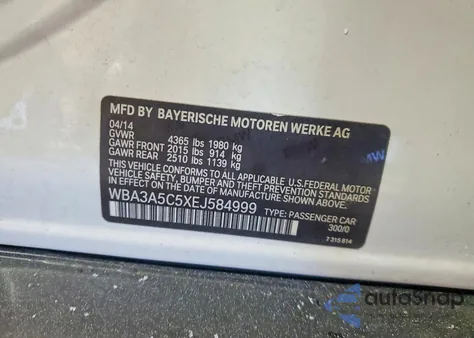 2014 BMW 328 I z USA, uszkodzony, nr VIN WBA3A5C5XEJ584999